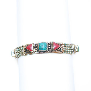 Bijoux Ethniques indiens bracelet multi-rangs turquoise corail laiton plaqu argent 925 et pierres perles npalais tibtain - Nepal 020