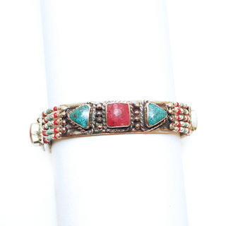 Bijoux Ethniques indiens bracelet multi-rangs turquoise corail laiton plaqu argent 925 et pierres perles npalais tibtain - Nepal 021