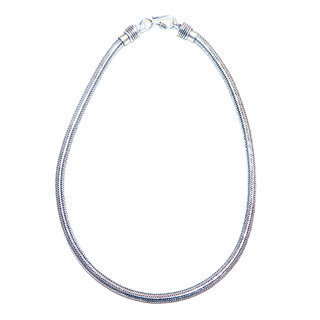 Bijoux Indiens Ethniques Collier snake chaine homme femme souple fluide mailles laiton plaqu argent large rond - Inde 007