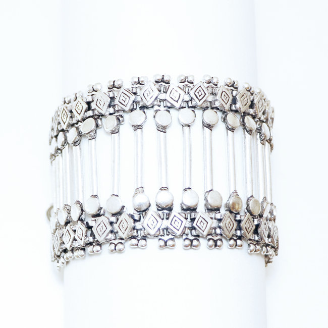 Bracelet indien manchette chaîne argenté - Inde 030
