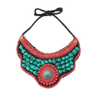 Bijoux Npalais Ethniques grand collier perles turquoises, rouges et noires - Npal 002