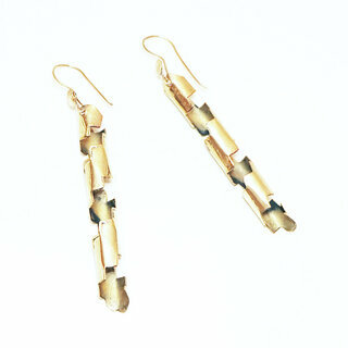 Bijoux ethniques Africains boucles d'oreilles pendantes twist ruban peul fulani lisses bronze dor - Mali 015