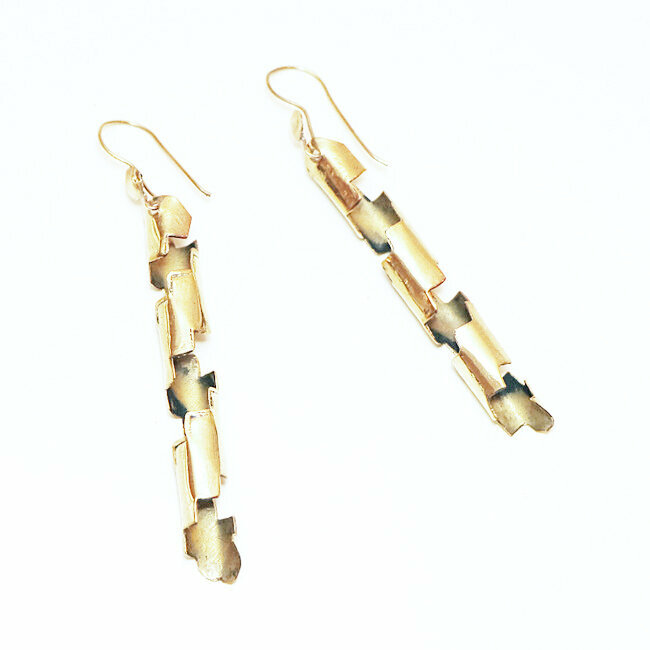 Boucles d'oreilles en bronze doré pendantes twist - Mali 015