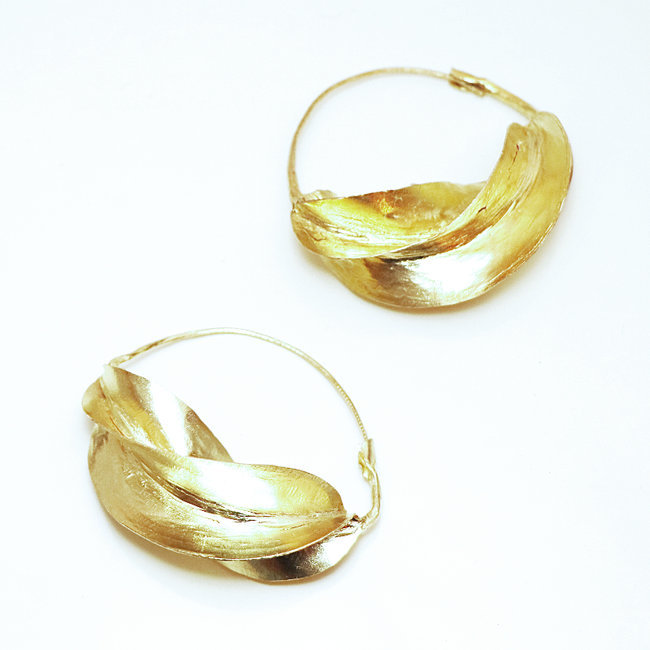 Boucles d'oreilles créoles Peul-Fulani bronze doré - Mali 040 (5 cm)