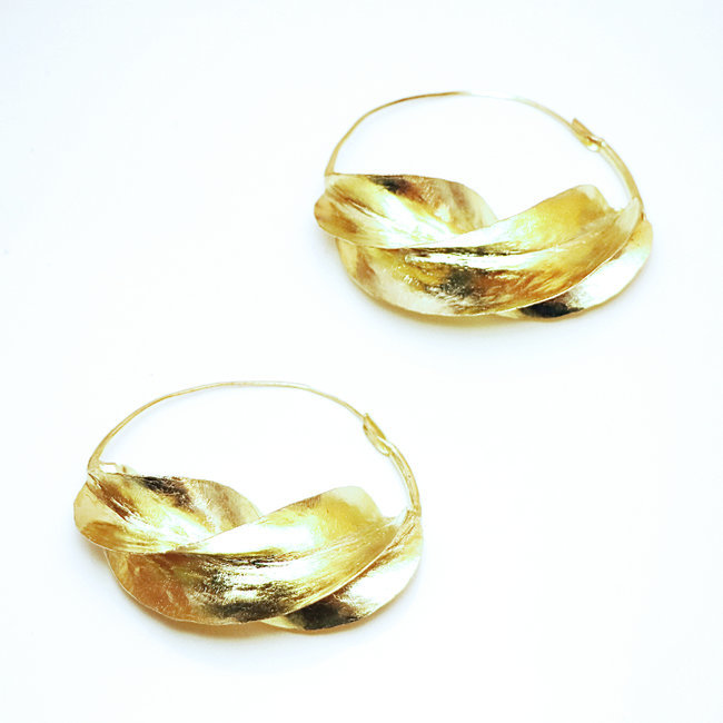 Boucles d'oreilles créoles Peul-Fulani bronze doré - Mali 040 (6 cm)
