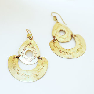 Bijoux ethniques Africains fantaisie boucles d'oreilles tombantes dores graves peul fulani bronze dor or - Mali 045 b