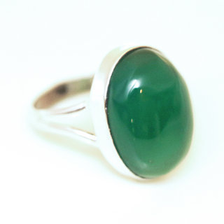 Bijoux ethniques Indiens bague argent 925 et pierre fine ovale Agate verte - Inde 061 b