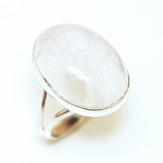 Bijoux ethniques Indiens bague argent 925 et pierre fine ovale Pierre de Lune - Inde 061