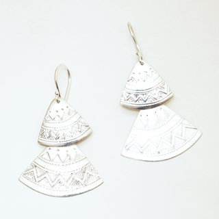 Bijoux ethniques touareg boucles d'oreilles fantaisies pendantes triangles gravs argent 925 - Niger 010