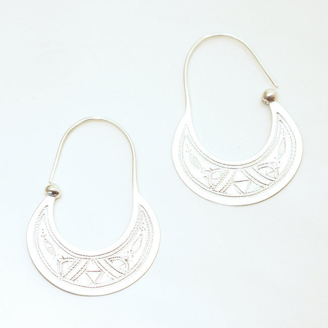 Boucles d'oreilles argent massif 925 touareg créoles plates - Niger 012