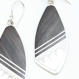 Bijoux ethniques touareg boucles d'oreilles en argent 925 pendantes graves et bois bne - Niger 030 b