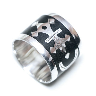 Bijoux ethniques touareg berbres bague en argent 925 massif homme femme large anneau alliance grav Croix du sud d'agadez symbole amazigh et bois d' bne - Niger 011 a