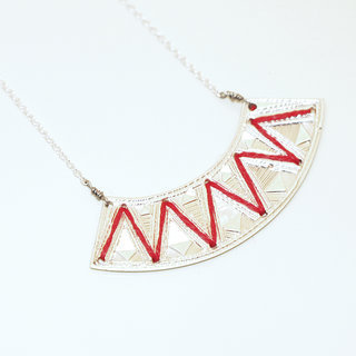  Bijoux Ethniques Touareg Crateur Collier Chane en argent 925 massif et fil de coton brod rouge Ombre Claire - Niger 001