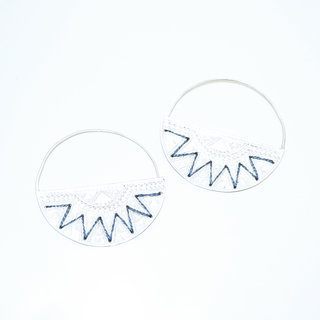 Bijoux Ethniques Touareg boucles d'oreilles en argent 925 massif croles brodes fil de coton bleu ardoise gris Ombre Clair - Niger 002