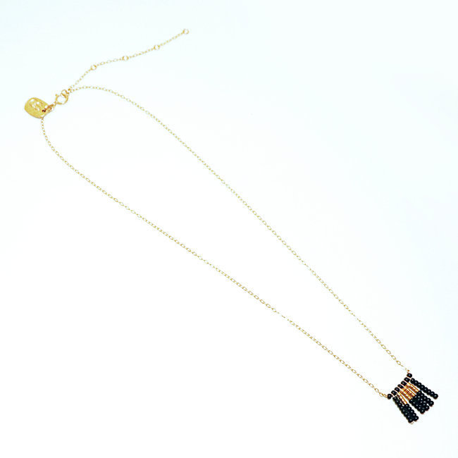 Collier chaîne gold-filled 14K perles noires plaqué or - Sidai Designs 002