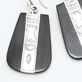 Bijoux ethniques touareg boucles d'oreilles en argent 925 graves pendantes et bois bne - Niger 040 b