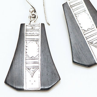 Bijoux ethniques touareg boucles d'oreilles en argent 925 massif graves pendantes et bois bne - Niger 044 b