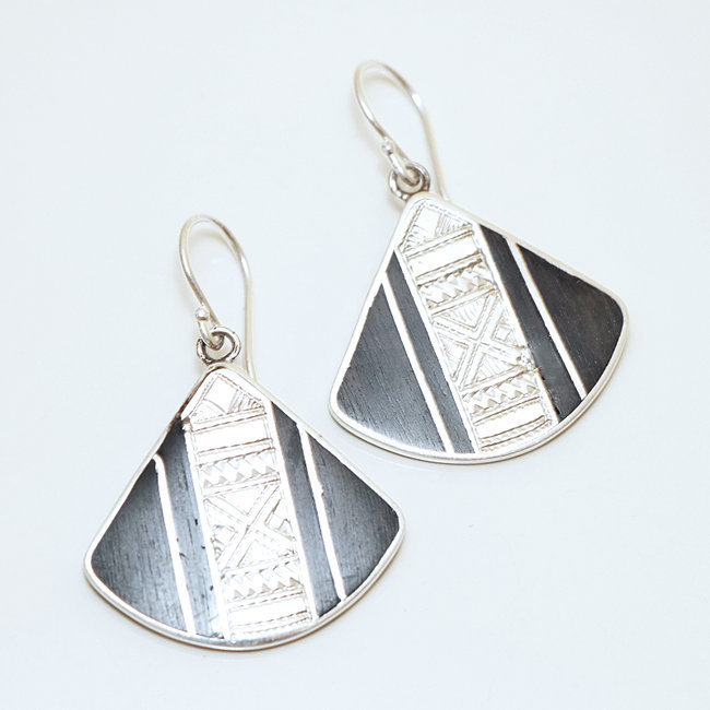 Boucles d'oreilles touareg éventail argent 925 et ébène - Niger 059