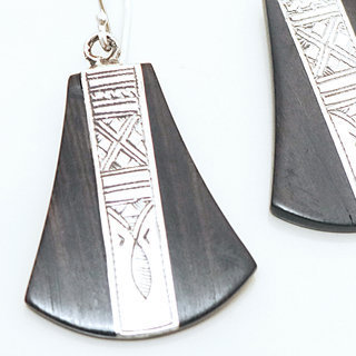 Bijoux ethniques touareg boucles d'oreilles en argent 925 graves pendantes et bois bne - Niger 062 b