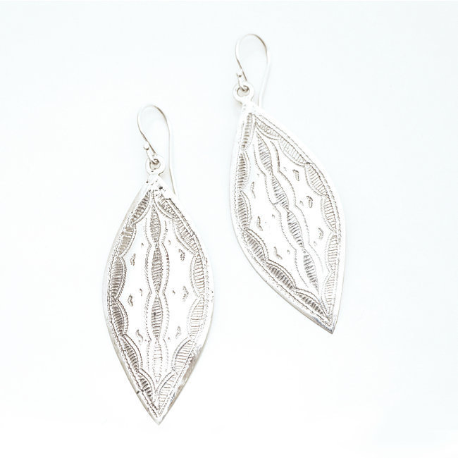 Boucles d'oreilles argent massif 925 touareg pendantes feuilles - Niger 021