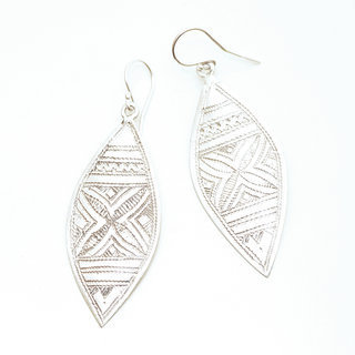 Bijoux ethniques touareg boucles d'oreilles en argent 925 massif pendantes longues graves feuilles - Niger 022