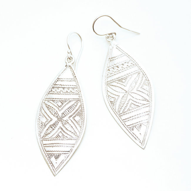 Boucles d'oreilles argent massif 925 touareg pendantes feuilles - Niger 022