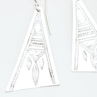 Bijoux ethniques touareg boucles d'oreilles en argent 925 massif pendantes longues plates graves - Niger 026 b