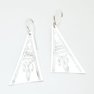 Bijoux ethniques touareg boucles d'oreilles en argent 925 massif pendantes longues plates graves - Niger 026