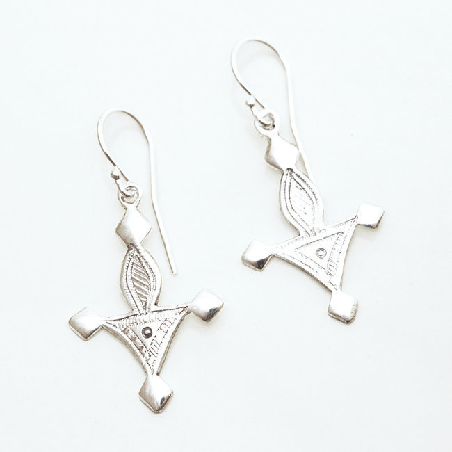 Boucles d'oreilles argent massif 925 touareg Croix du sud de Bagazen - Niger 033