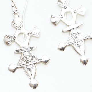 Bijoux ethniques touareg boucles d'oreilles en argent 925 massif Croix du sud d'agadez d'Iferouane pendantes graves - Niger 035 b