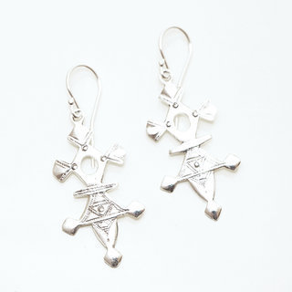 Bijoux ethniques touareg boucles d'oreilles en argent 925 massif Croix du sud d'agadez d'Iferouane pendantes graves - Niger 035
