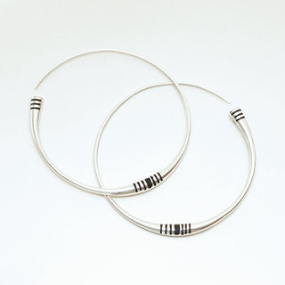 Bijoux ethniques touareg boucles d'oreilles croles en argent 925 massif rondes cercles et bois poudre bne - Niger 066 b