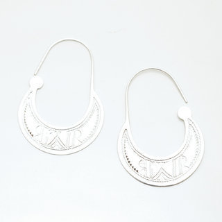 Bijoux ethniques touareg boucles d'oreilles en argent 925 massif croles plates pendantes graves - Niger 037