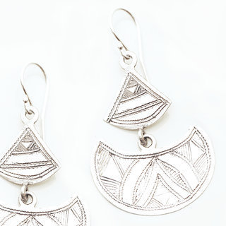 Bijoux ethniques touareg boucles d'oreilles en argent 925 massif longues pendantes graves - Niger 038 b