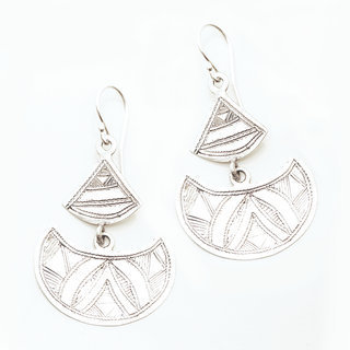 Bijoux ethniques touareg boucles d'oreilles en argent 925 massif longues pendantes graves - Niger 038