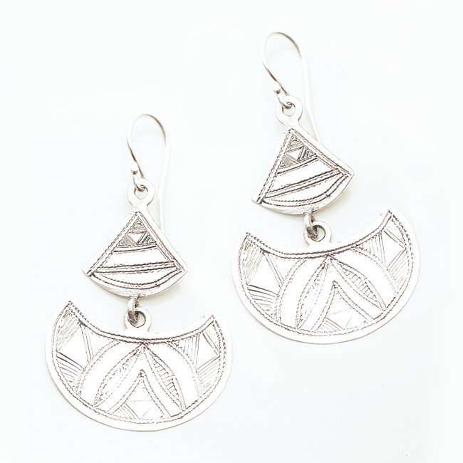 Boucles d'oreilles argent massif 925 touareg pendantes - Niger 038