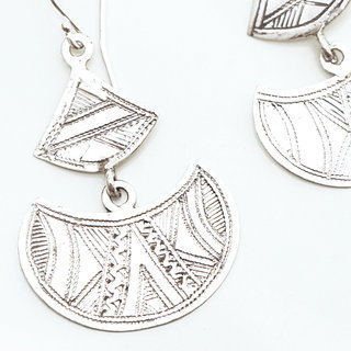 Bijoux ethniques touareg boucles d'oreilles en argent 925 massif longues pendantes graves - Niger 039 b