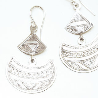 Bijoux ethniques touareg boucles d'oreilles en argent 925 massif longues pendantes graves - Niger 040 b