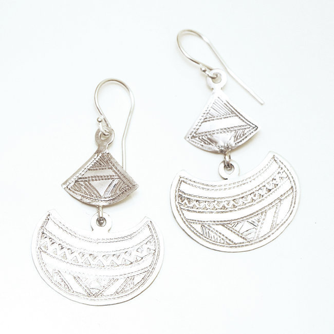 Boucles d'oreilles argent massif 925 touareg pendantes - Niger 040