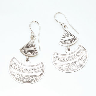 Bijoux ethniques touareg boucles d'oreilles en argent 925 massif longues pendantes graves - Niger 041