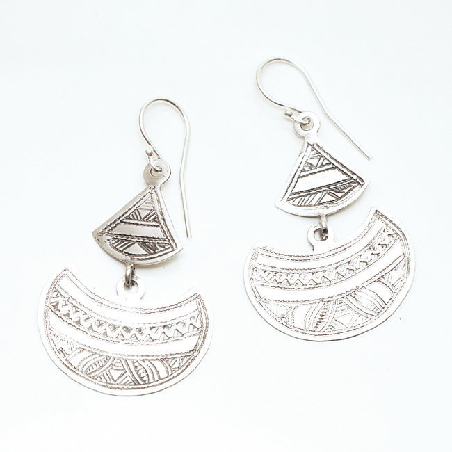 Boucles d'oreilles argent massif 925 touareg pendantes - Niger 041