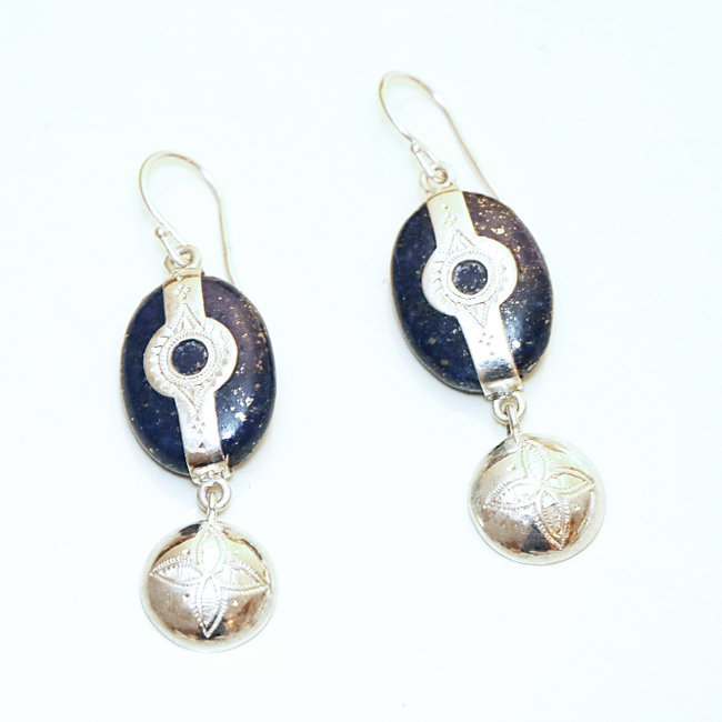 Boucles d'oreilles argent massif 925 touareg pendantes et Lapis-Lazuli - Niger 006