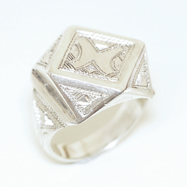 Bague argent massif 925 touareg chevalière diamant - Niger 060
