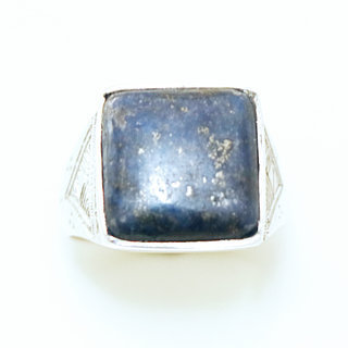 Bijoux ethniques touareg bague chevalire en argent 925 massif pierres semi-prcieuses Lapis-Lazuli bleu fonc carre grave artisanale personnalis - Niger 016c