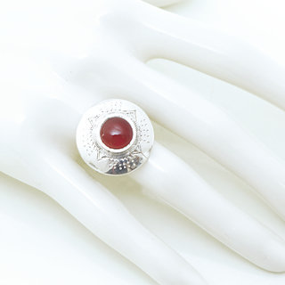 Bijoux ethniques touareg berbres bague en argent 925 massif femme pierres semi-prcieuses Cornaline orange grande ronde grave artisanale personnalise - Niger 019 b