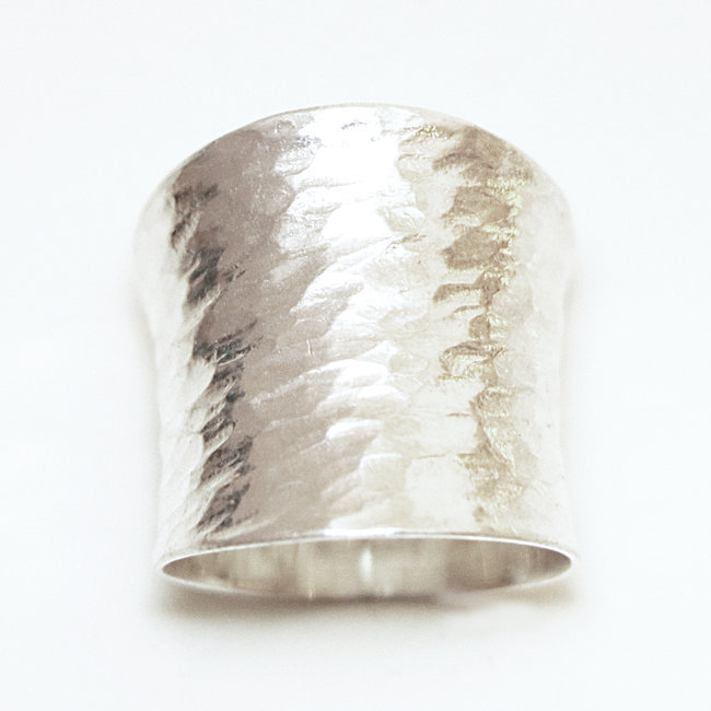 Bague fine martelée en argent véritable - Bague femme en argent