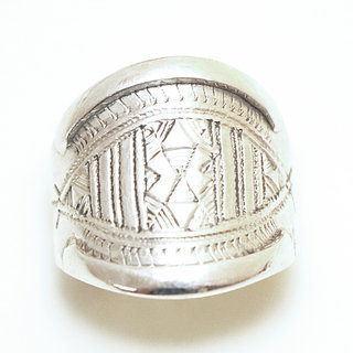 Bijoux ethniques touareg bague en argent 925 artisanale homme femme bandeau grave - Niger 084 b