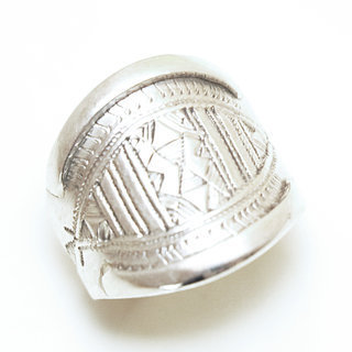 Bijoux ethniques touareg bague en argent 925 artisanale homme femme bandeau grave - Niger 084