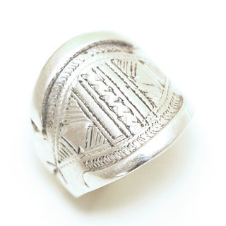 Bijoux ethniques touareg bague en argent 925 artisanale homme femme bandeau grave - Niger 085