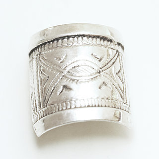 Bijoux ethniques touareg bague en argent 925 homme femme chevalire large grave - Niger 088 b